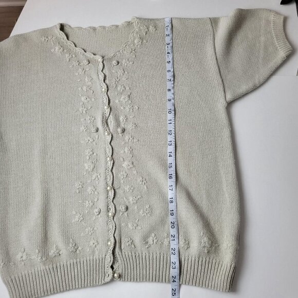 KNIT button up short sleeve embroidered cardigan sweater top M - Picture 9 of 10